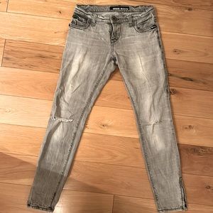 These Miss Sixty jeans are a light acid-washed grey color, size 27, low rise fit